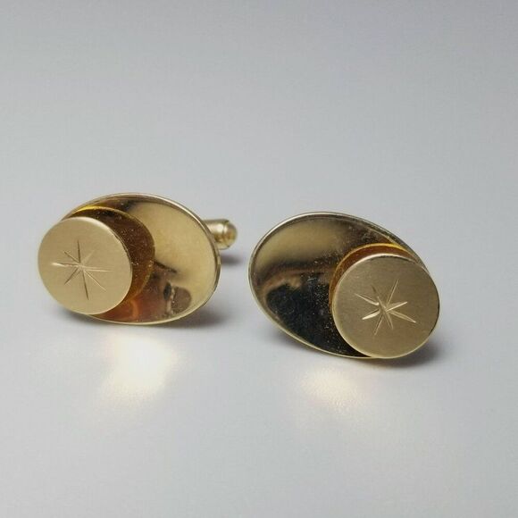 Vintage Hickok Starburst Design Yellow Gold Filled Cufflinks, Mid Century Style - Picture 8 of 8